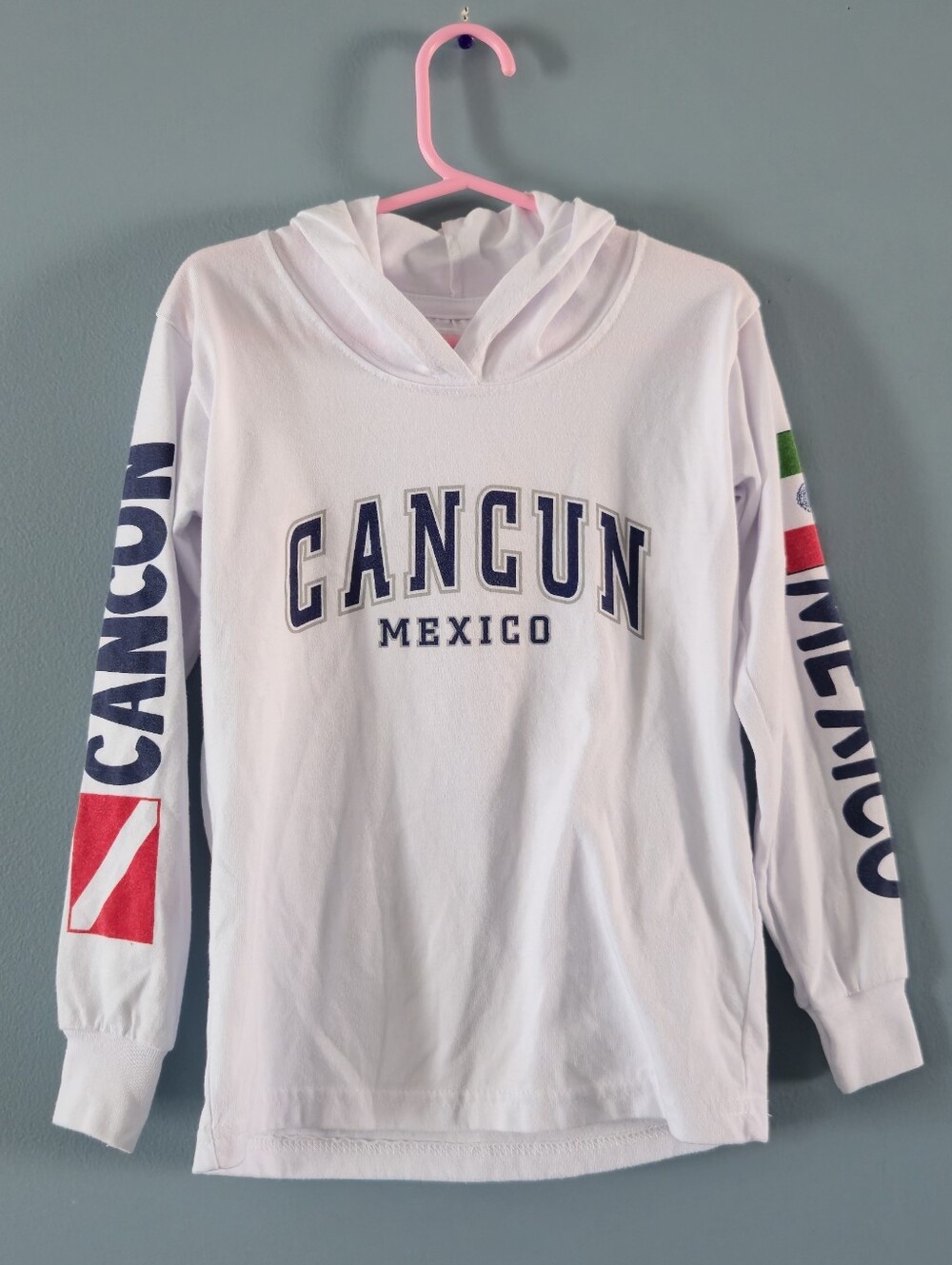 Kids White 'Cancun Mexico' Hooded Long-Sleeve Top (Med 7-8)